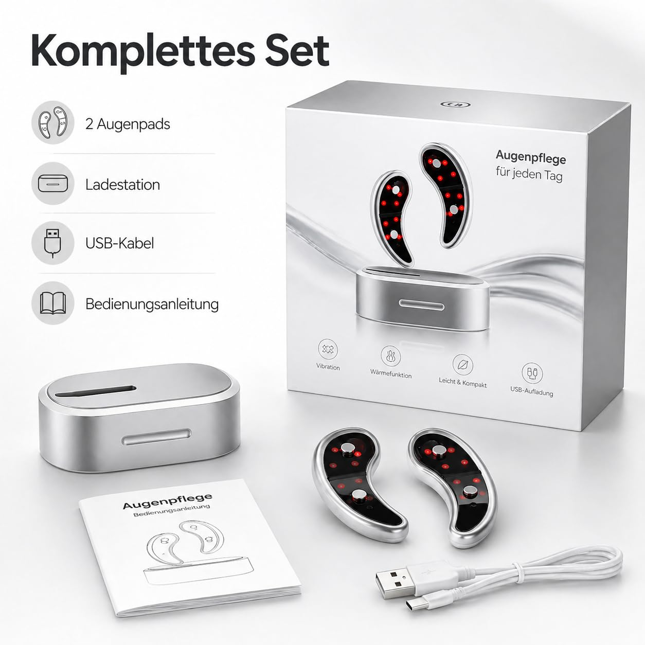 Augenmassagegerät mit Rotlicht Maske, Wärme, EMS Vibration, Elektrisches Eye Beauty Device gegen Augenringe, Tränensäcke & Falten, Leise Massage Maske für Augen, Wiederaufladbar