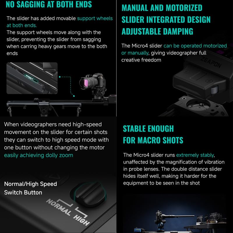 ZEAPON Micro4 E700 - Slider elettrico avanzato con giunto cardanico integrato, lunghezza 568 mm, per scatti fluidi e professionali