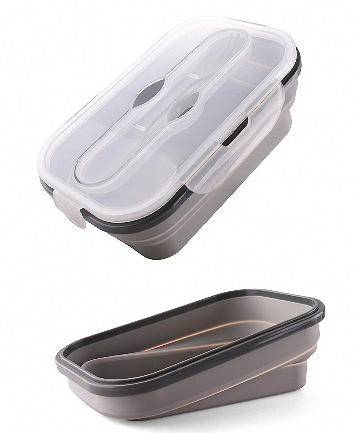 Ulalaza 900Ml-Grey Silicone Collapsible Bento Storage Lunch Food Container Box For Microwave Freezer Dishwasher Safe Bpa Free 900Ml