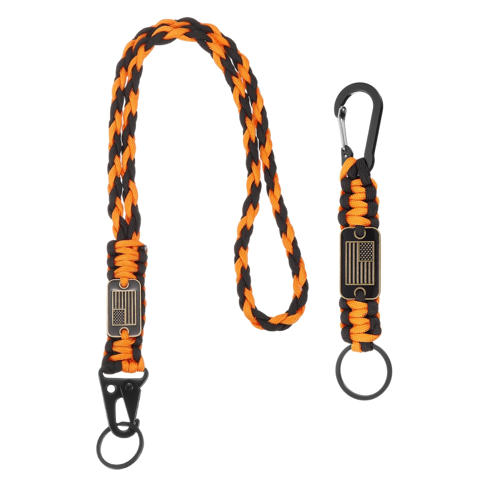 YELARXI Paracord Keychain Carabiners Clip, Heavy Duty Lanyard 2Pcs & 19.7/6" & Orange and Black - Fitting for (Outdoor Activity Survival/Keys Whistle/Key, Backpacks/Water Bottle)
