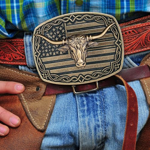 Image of Cowboy Belt Buckle for Men Western Cowgirl Rodeo Longhorn Bull Belt Buckles