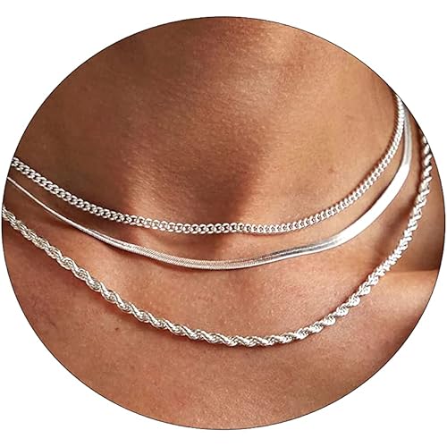Layered Necklaces for Women Silver Plated Dainty Snake Twist Rope Delicate Layered Necklace Different Length Choker Necklaces Silver Jewelry for Women