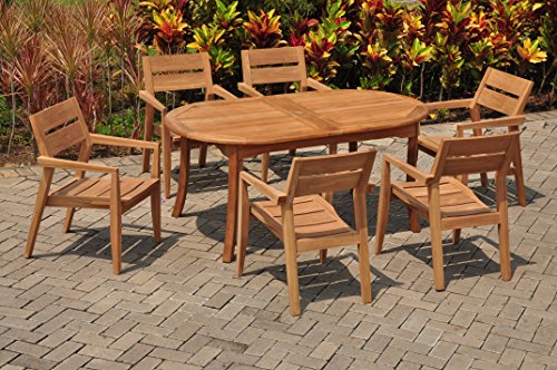 7 Pc A Grade Outdoor Patio Teak Dining Set - 94" Double Extension Oval Table & 6 Vellore Stacking Arm Chairs #TOP6