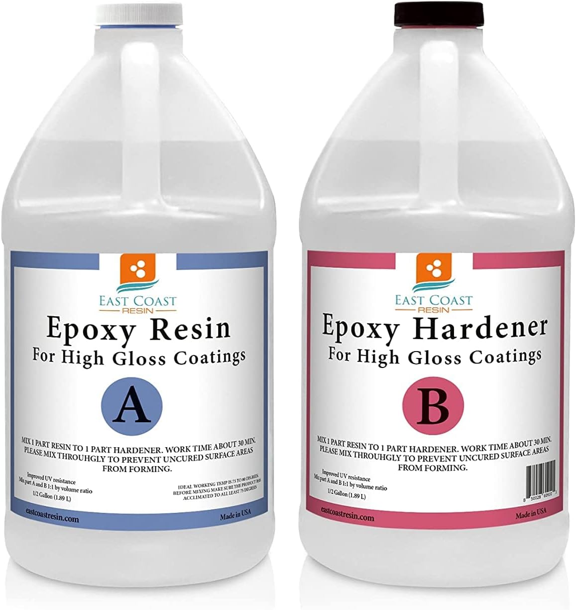 Epoxy Resin 1 Gallon Kit | 1:1 Resin and Hardener for High Gloss Coatings | for Bars, Table Tops, Flooring, Art, Bonding, Filling, Casting | Safe for Wood, Metal, Stone, Fiberglass & More!