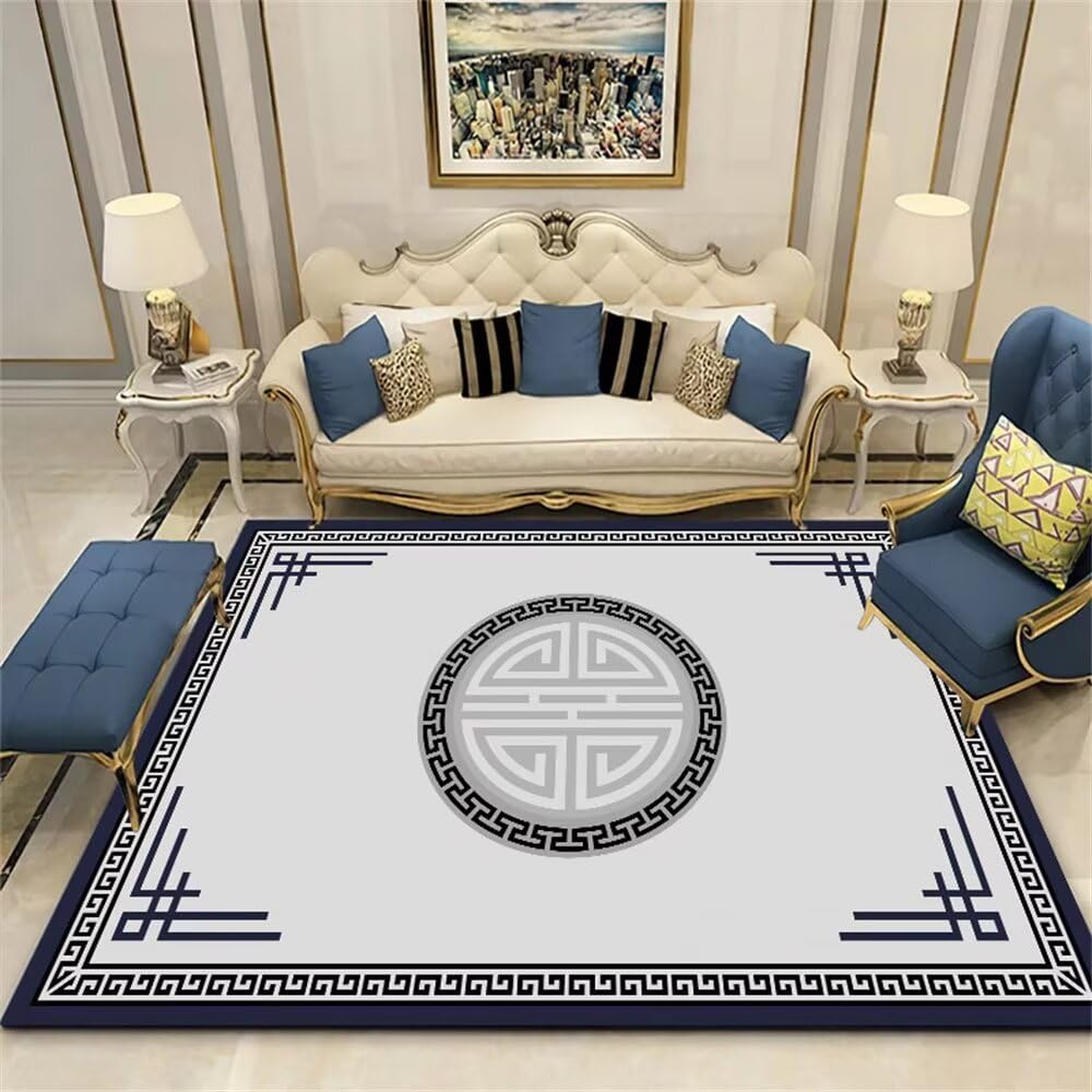 Tapis de salon poil court 180x230 cm gris et bleu pour chambre d'enfant