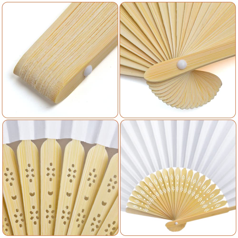 50 Pezzi Ventagli Pieghevoli Ventagli Matrimonio Ventaglio Pieghevole Bianchi,Ventaglio Matrimonio per Regali Gli Invitati Bomboniera Nascita Regalo Ospiti Baby Shower Matrimonio | Éventails en bambou raffinés