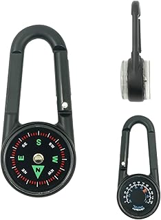 【2025新登場 3in1】雲見 ポータブル カラビナ キーホルダー 温度計 コンパス 亜鉛合金 キャンプツール アウトドア 登山 バックル ハイキング カラビナ付き