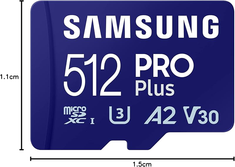 Samsung Pro Plus 512GB microSD kártya SD adapterrel, mobil játékokhoz, 180MB/s olvasás - 512 GB, Pro Plus