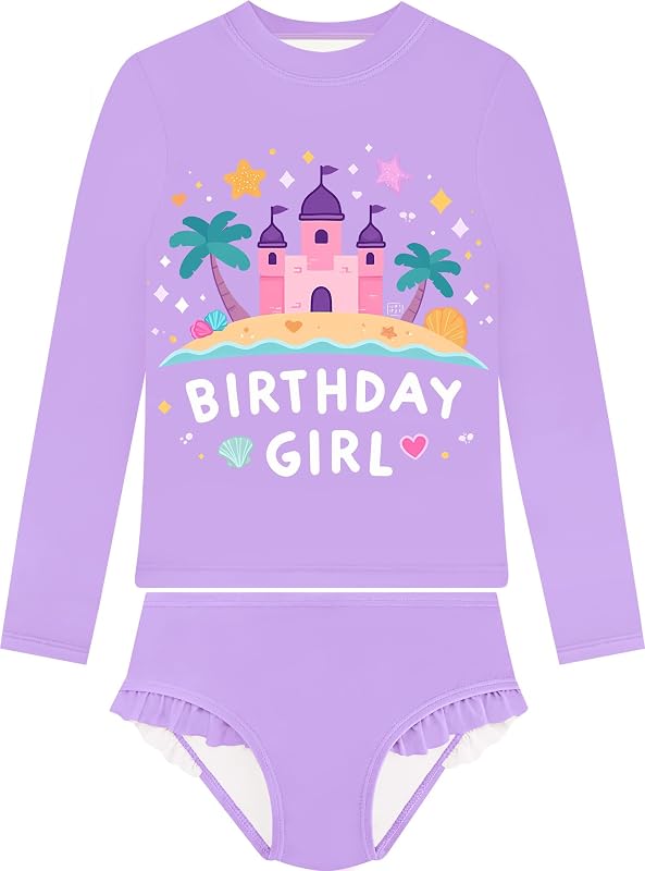 Girls Rash Guard Sets, 2 Piece Long Sleeve Kids Bathing Suits Size 3M-14Y