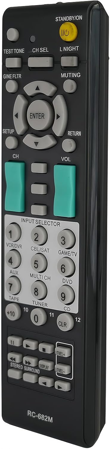 Front view of the uehba RC-682M remote control, showing all buttons and their labels.