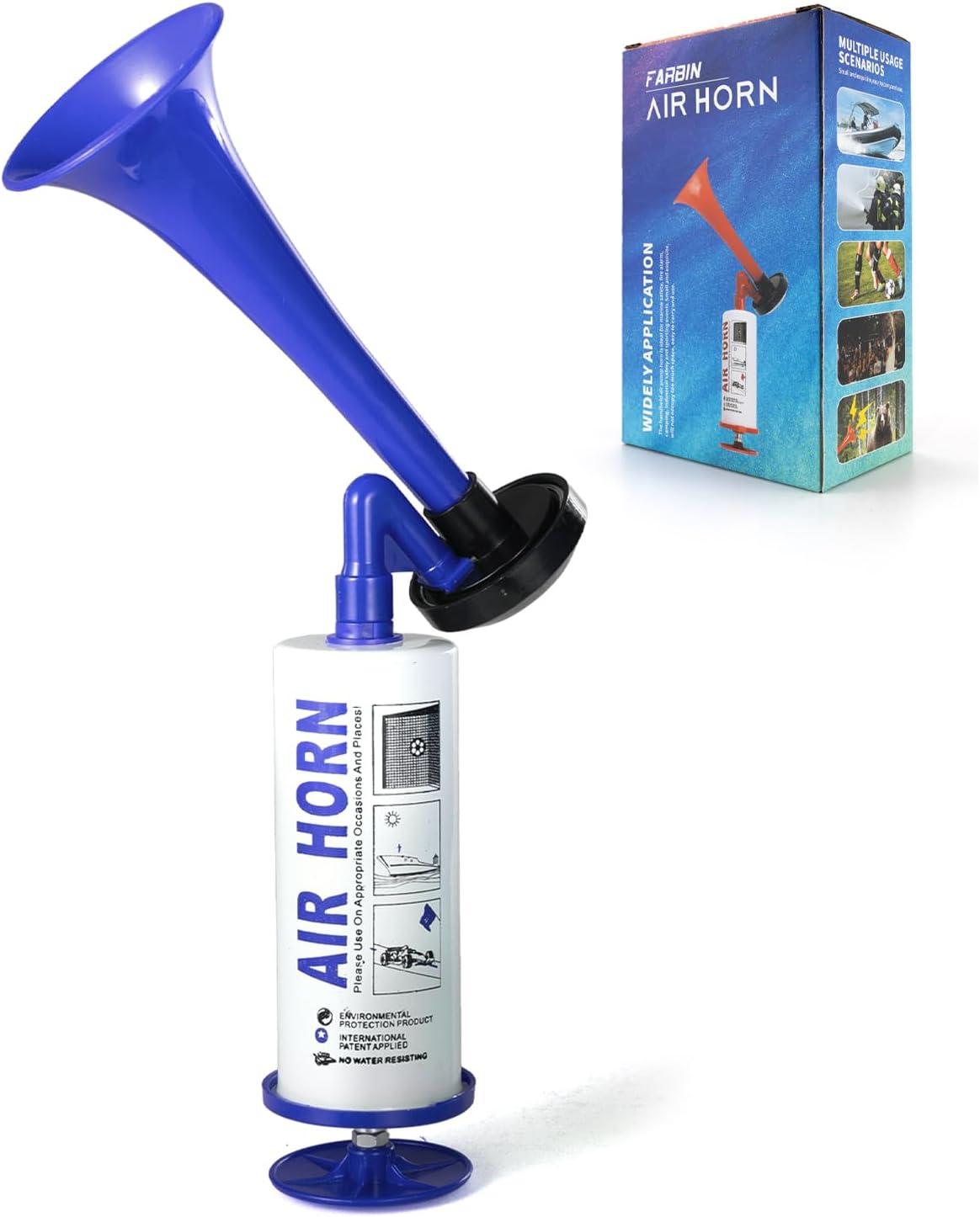 FARBIN Handheld Air Horn - Portable Pump, Personal Safety, Loud Noise Maker for Boating, Sports Events, Parties, Birthdays, Camping, Graduation (Blue)