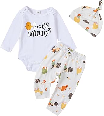 SAYOO Baby Layette Set Infant Boy Farm Animals Bodysuit Clothes Letter Romper+Pants Newborn Coming Home Outfit with Hat