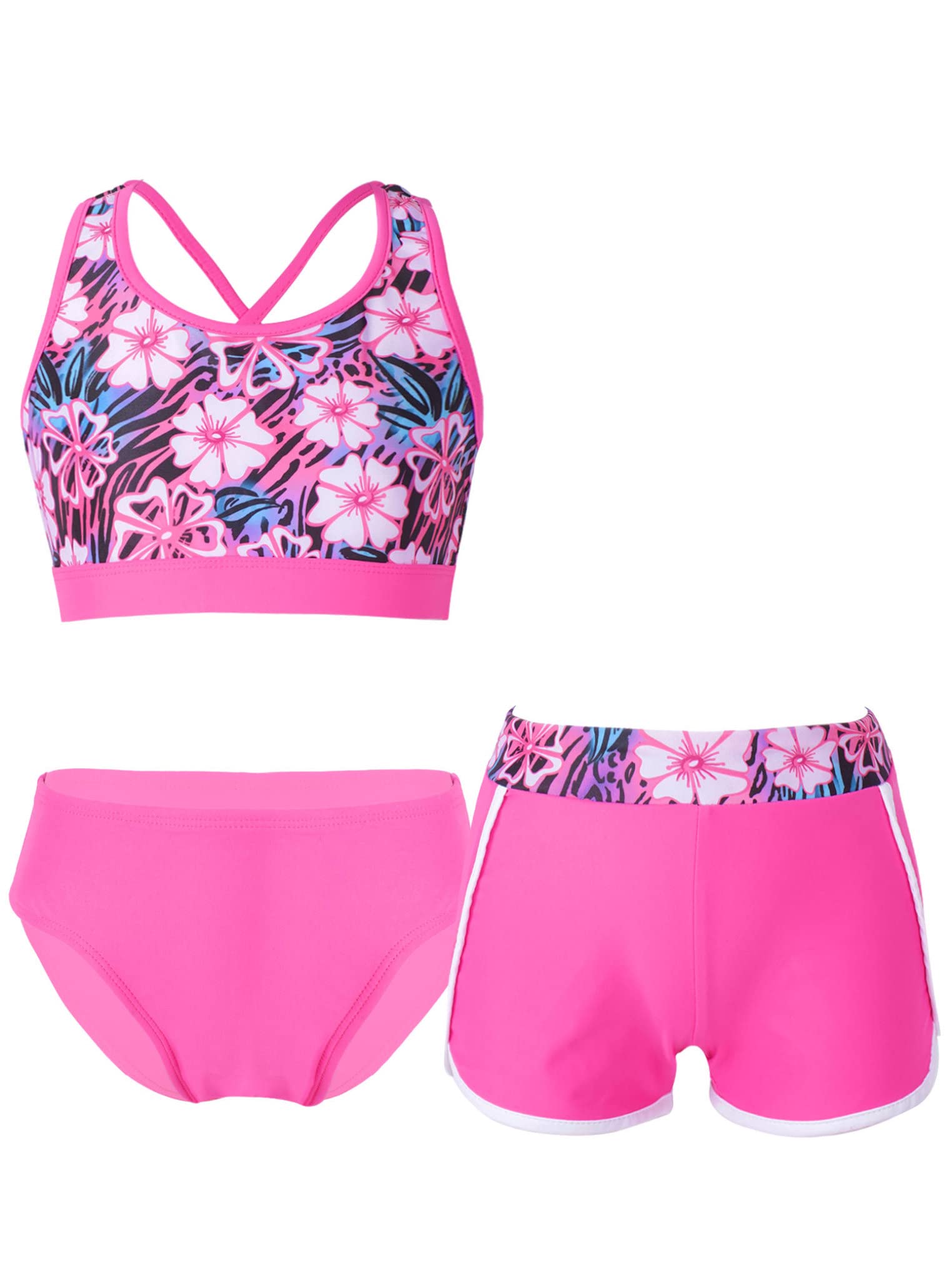 Dziecięcy zestaw tankini dla dziewczynek, krótki top z majtkami kąpielowymi + szorty kąpielowe, zestaw bikini, kostium kąpielowy, pływanie, surfowanie, strój kąpielowy