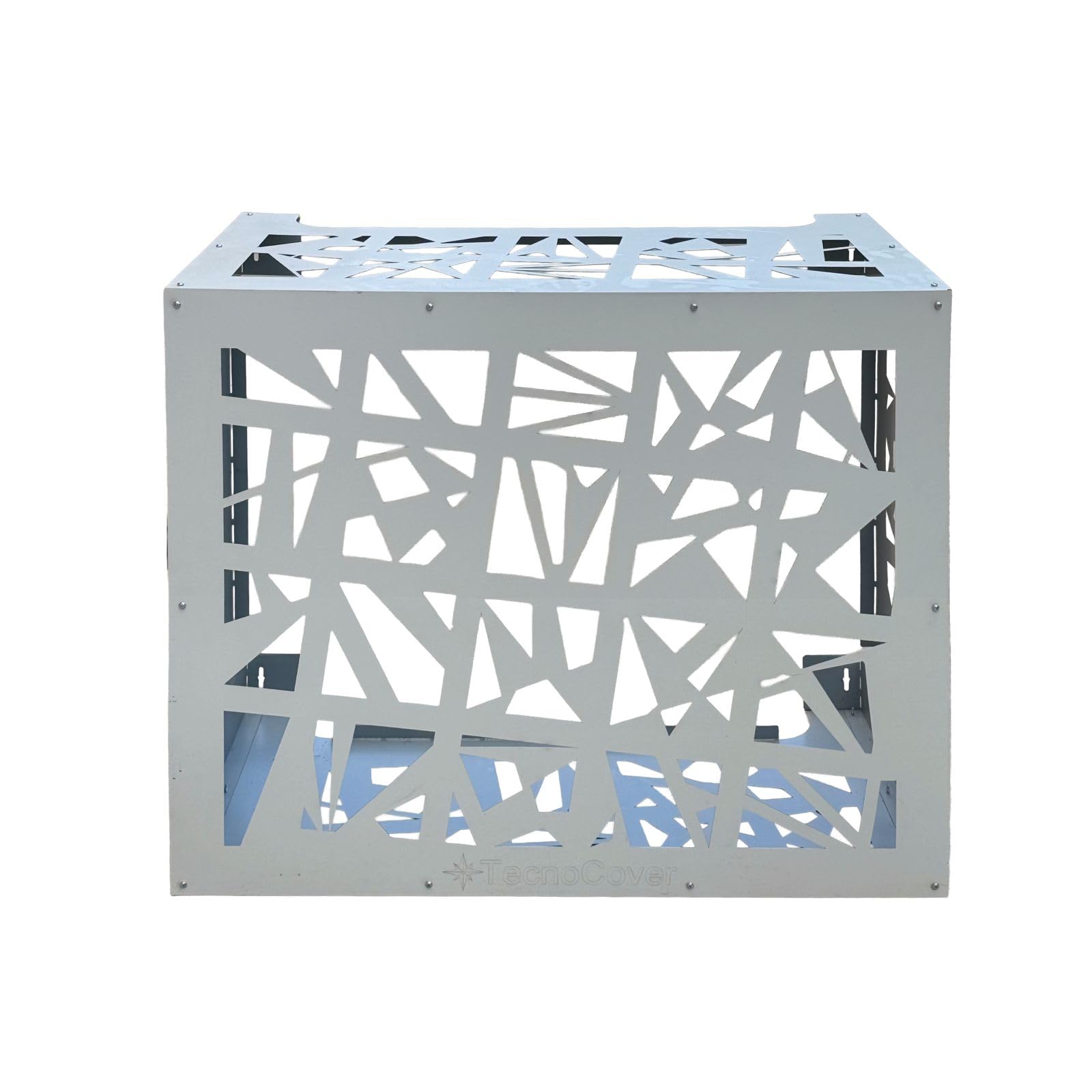 Copri Condizionatore da Esterno in Lamiera Preverniciata Bianco-Grigio SP. 6/10 – Misure L86xP44xH68 cm – Modello Design – Fornito Smontato con Kit di Montaggio e Istruzioni incluse