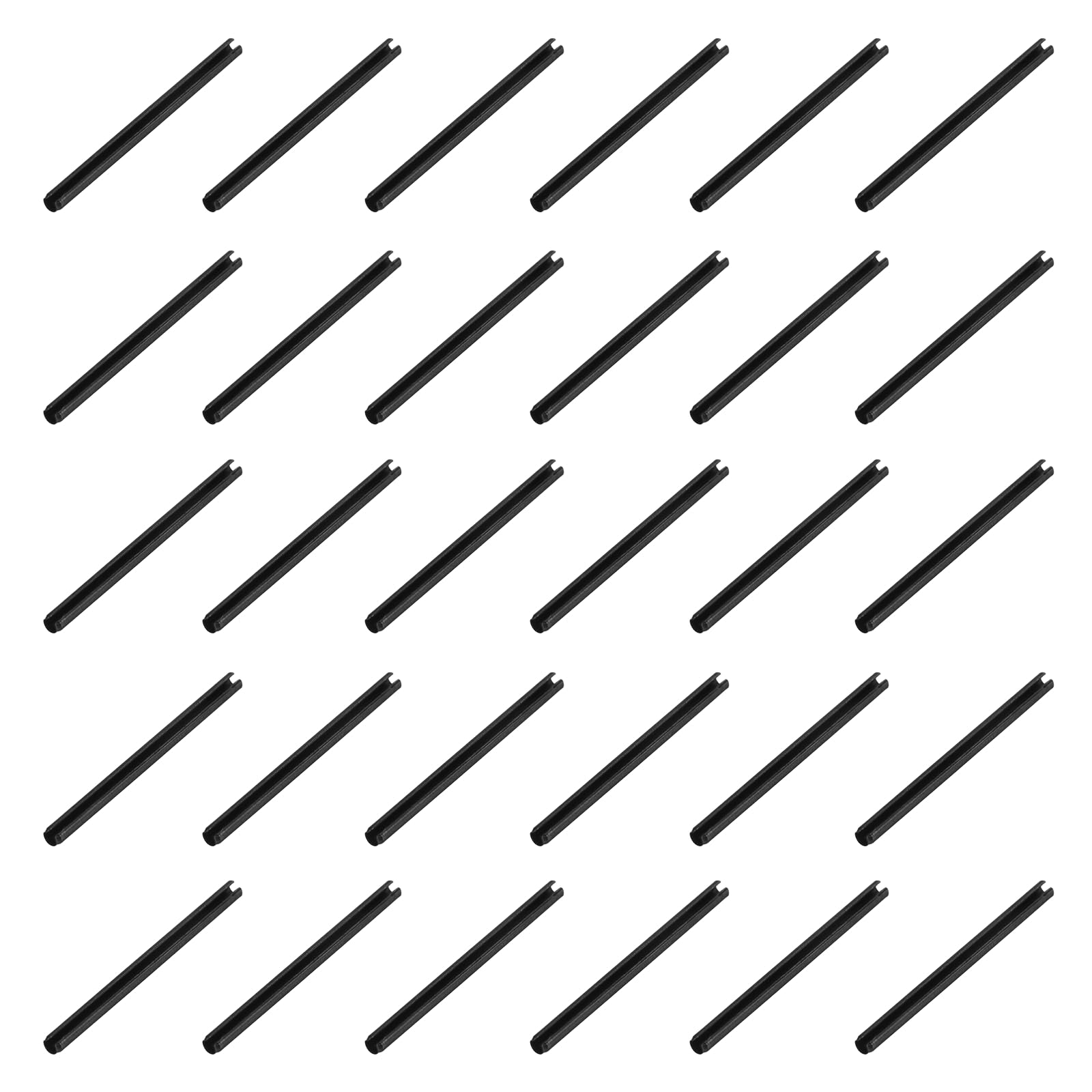 sourcing map 120Pcs Slotted Split Roll Pins 2/25 Inch(2mm) Dia. 1-1/5 Inch(30mm) Length Steel Spring Tension Expansion Dowels for Secure Fastening, Black