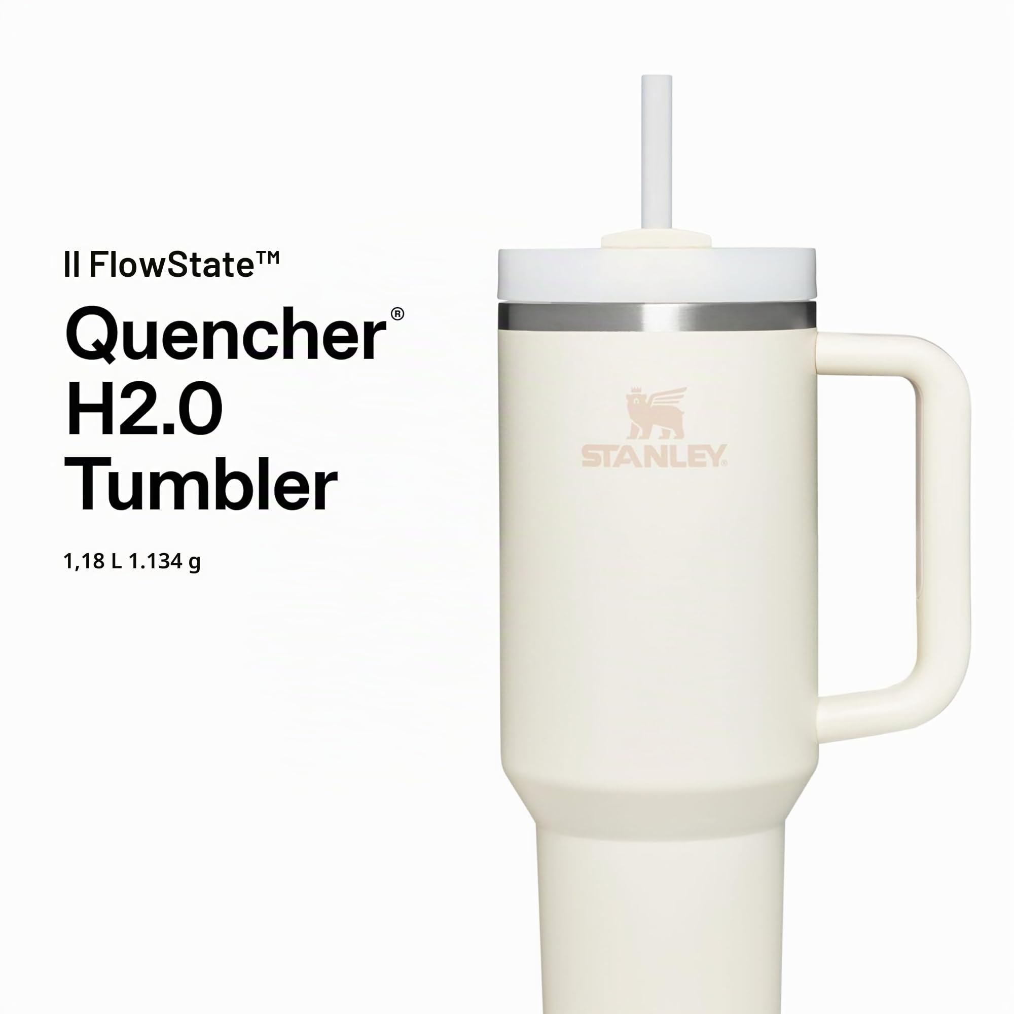 STANLEY Quencher H2.0 Flowstate Borraccia Con Cannuccia 1.2L - Freddo Per 11 Ore - Con Ghiaccio Per 48 Ore - Senza BPA - Tazza Termica Con Manico - Cream Tonal