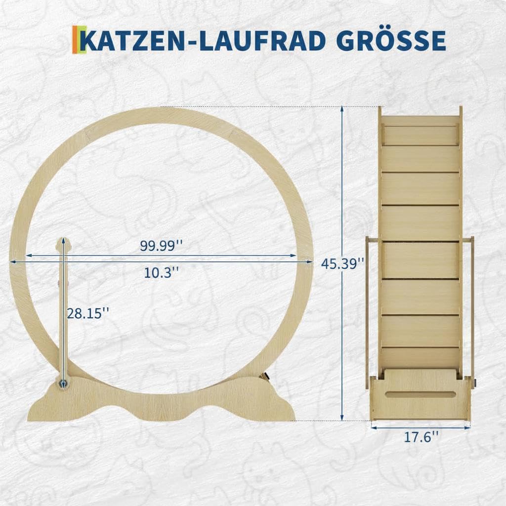 GarveeHome Katzenlaufrad XXL, 115cm Laufrad Leise Katzen-Laufrad | Mit Kratzbrett Und Spielbälle, Katzenlaufrad-Laufband mit abnehmbarem Teppich zur Gewichtskontrolle und gegen Langeweile