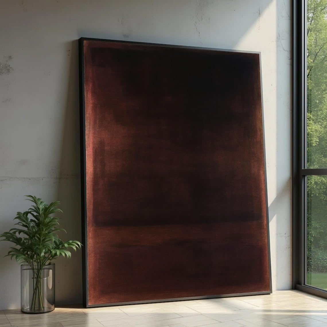 Peinture abstraite brun fonce impression minimaliste moderne grand format