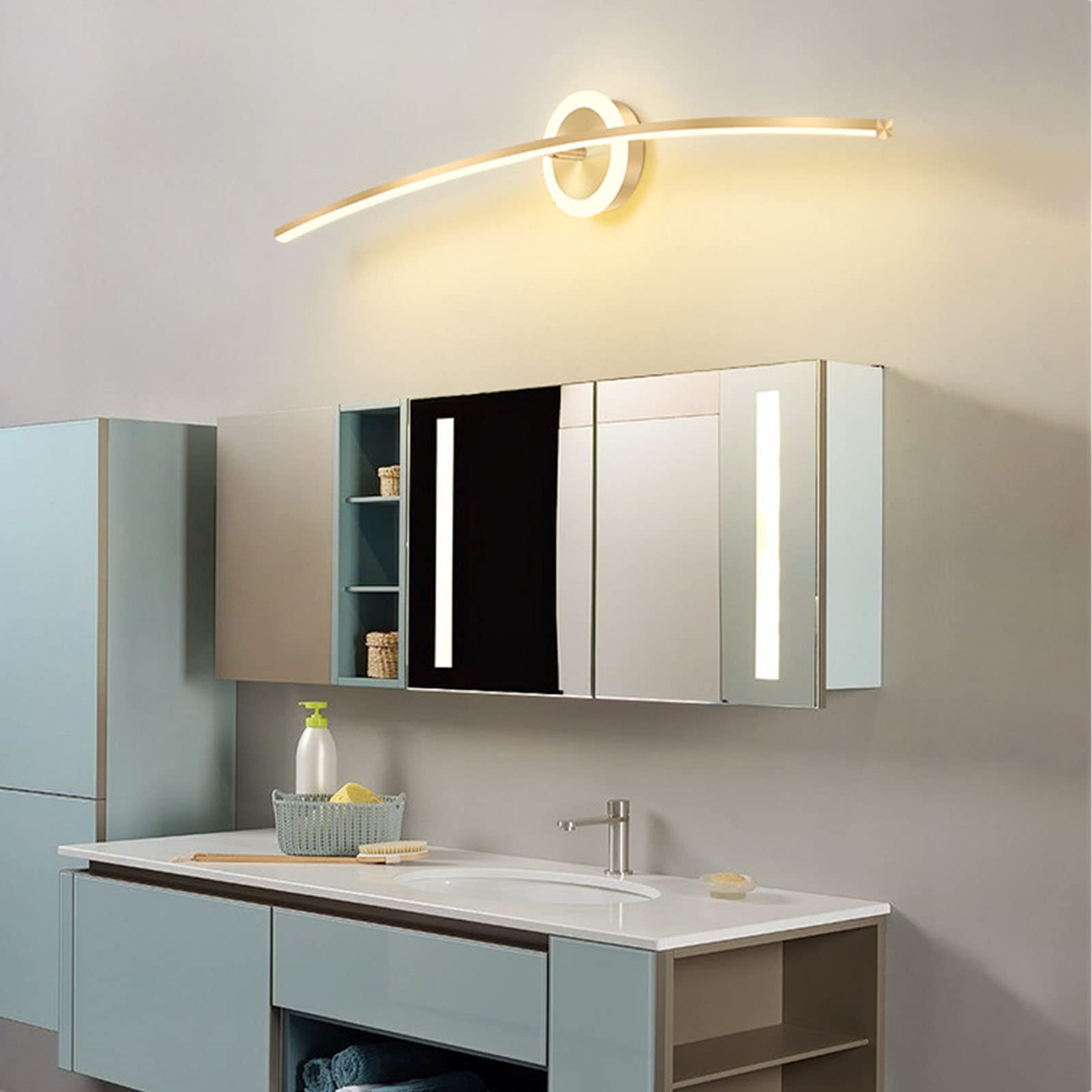 Lampada Da Specchio A LED Bagno 80Cm 20W, Lampada Da Parete Dimmerabile Con Luce Specchio, Parete Luminosa Da Bagno IP44, 3000K-6000K, 1600LM, in Alluminio Acrilico, Per Armadi Specchio Specchi,D'oro