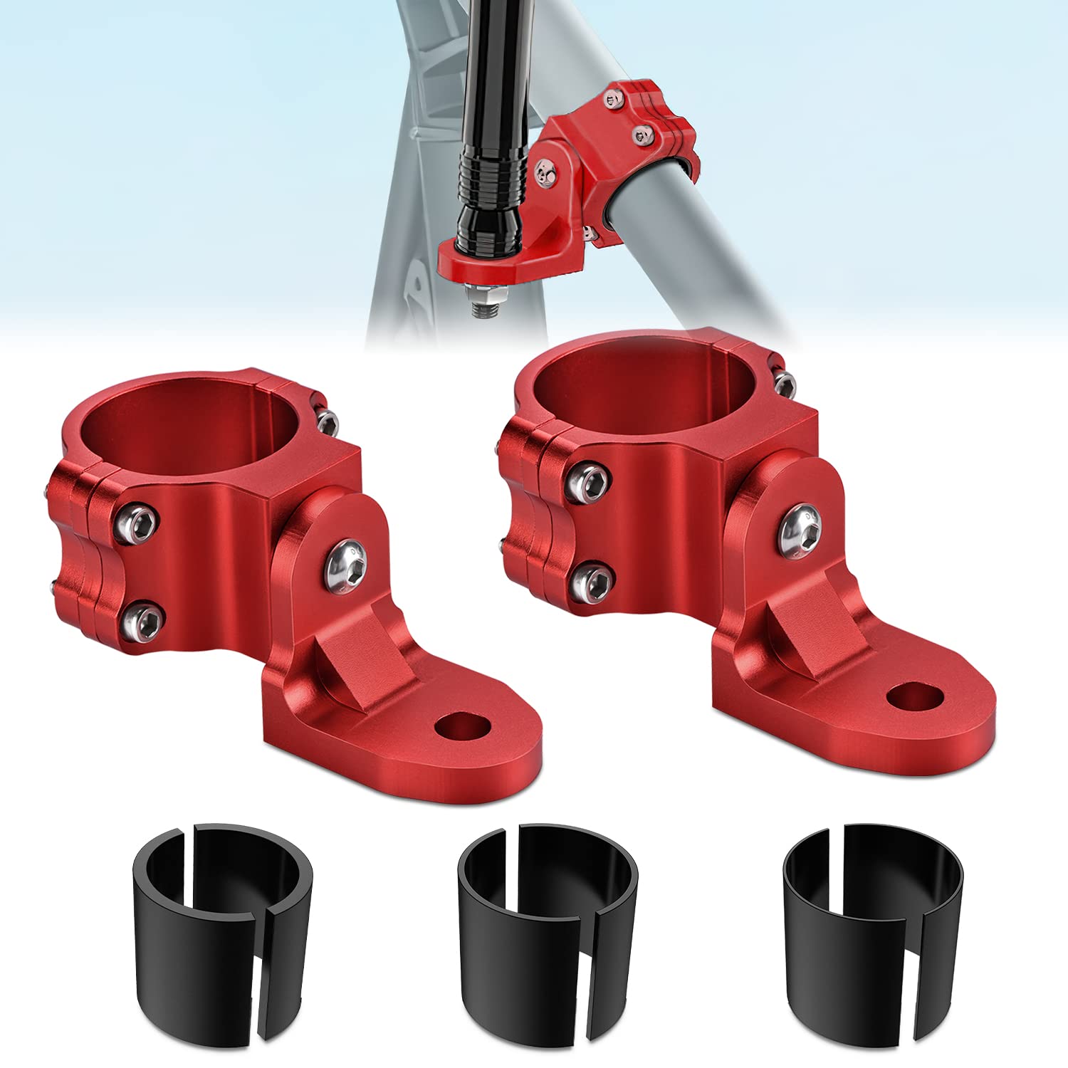 NilightUTV Flag Antenna Mount Whip Light Mounting Bracket Red Adjustable Heavy Duty for 1.5" to 1.75" and 1.75" to 2" for Polaris RZR Ranger Can Am Maverick X3 Talon