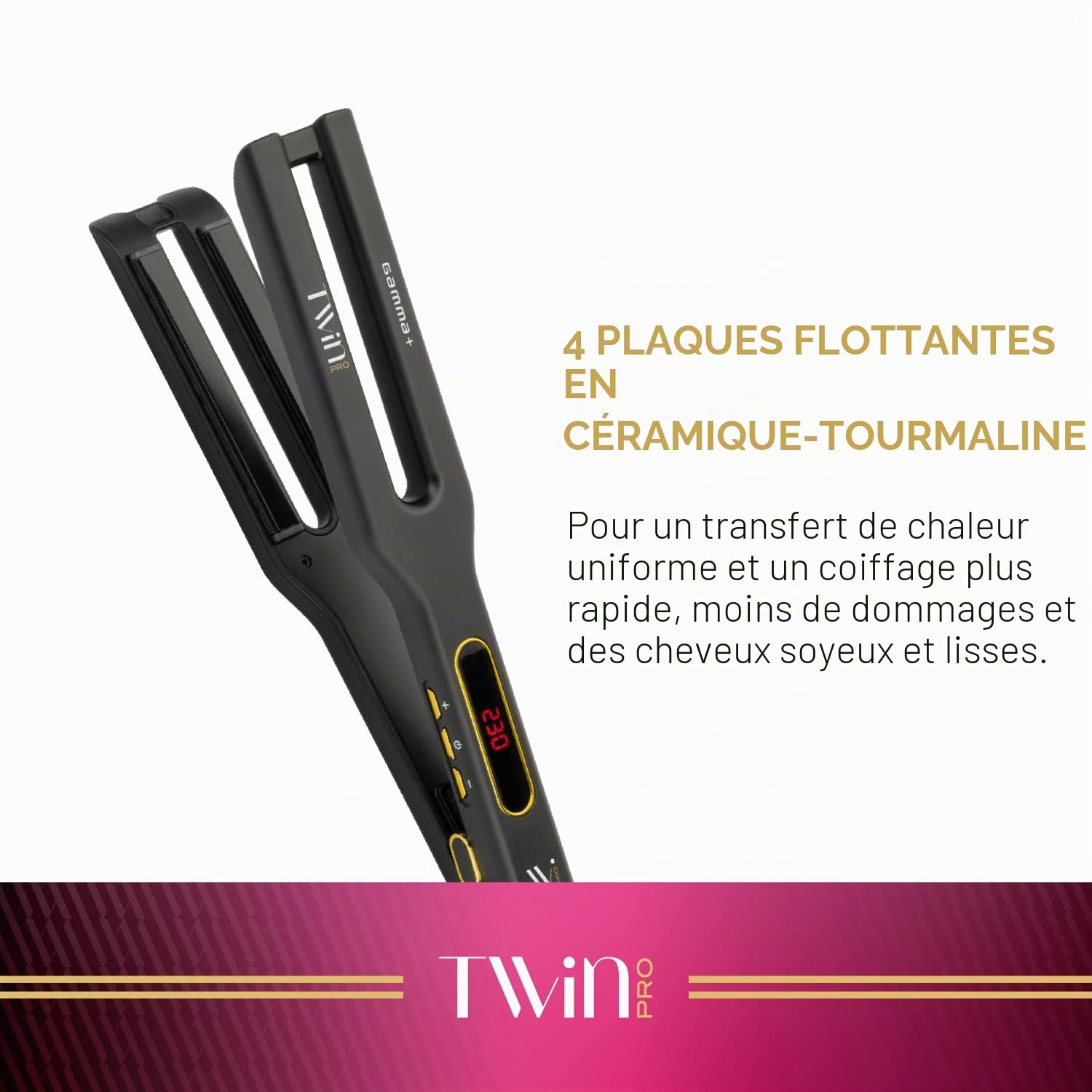 GAMMAPIU’ Twin Lisseur Cheveux Professionnel à 4 Matrices, Revêtement Céramique et Tourmaline, Plaque Cheveux Lisses, 10 Réglages de Température 130 - 230°C, Arrêt Automatique, Chauffage Automatique