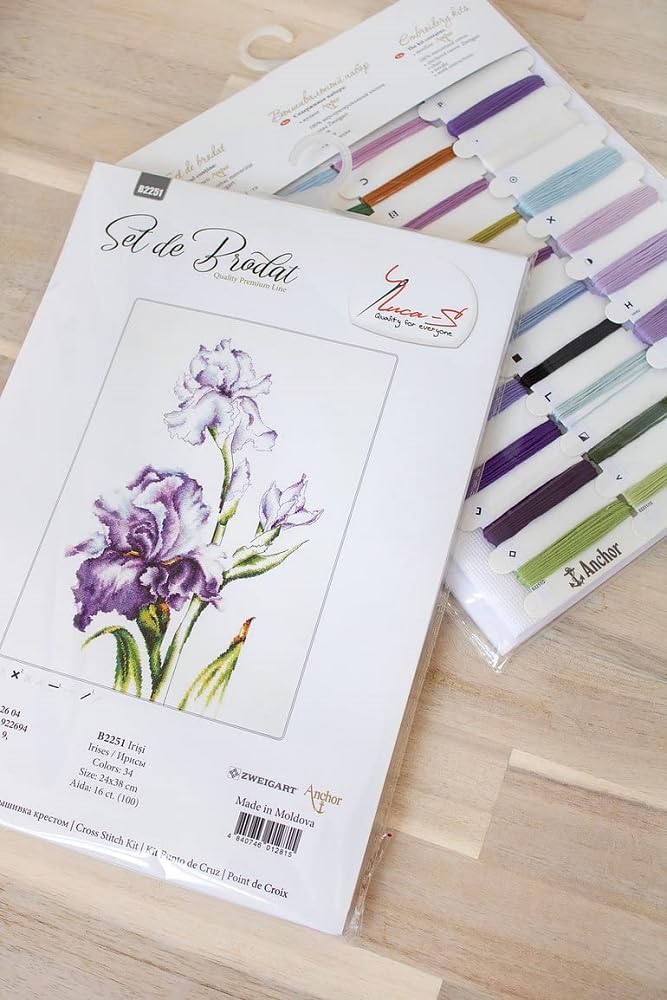 LUCAS-S Irises Counted Cross Stitch Kit, Pack of 1