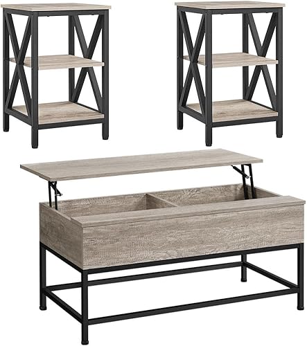 Yaheetech Juego de 3 mesas de centro para sala de estar, mesa de centro con elevación dividida de 40 pulgadas con compartimentos de almacenamiento
