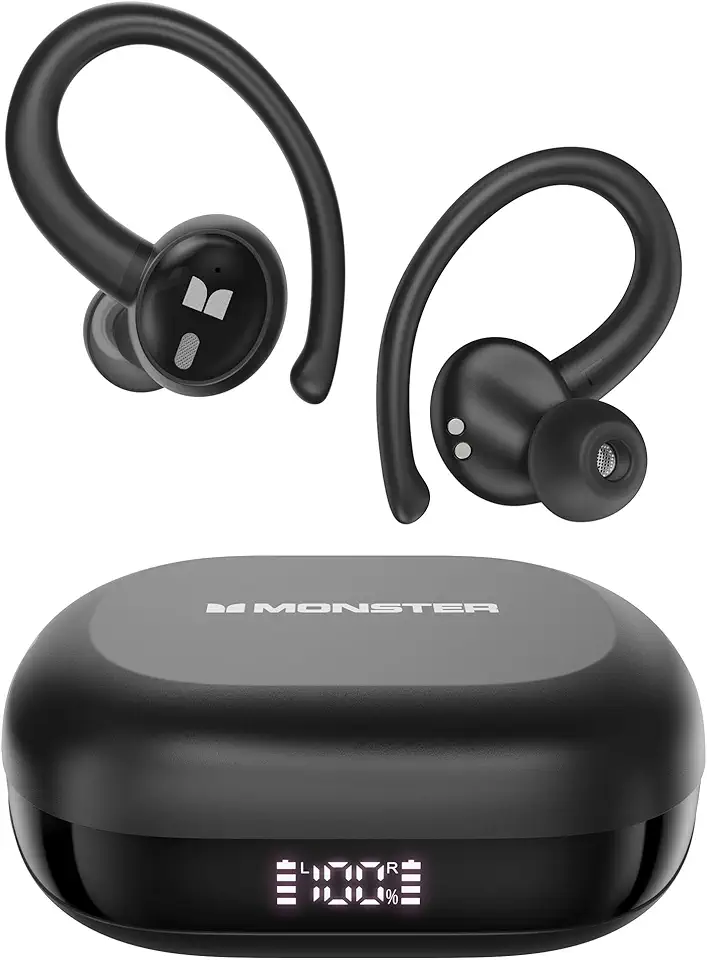 Monster N-Lite 216 Wireless Earbuds 40hrs Bluetooth 6.0 Headphone,Bluetooth Earbuds Stereo Deep Bass Over Ear Bud with Earhooks,ENC Noise Cancelling Mic,IPX5 Waterproof Earphone for Workout/Running