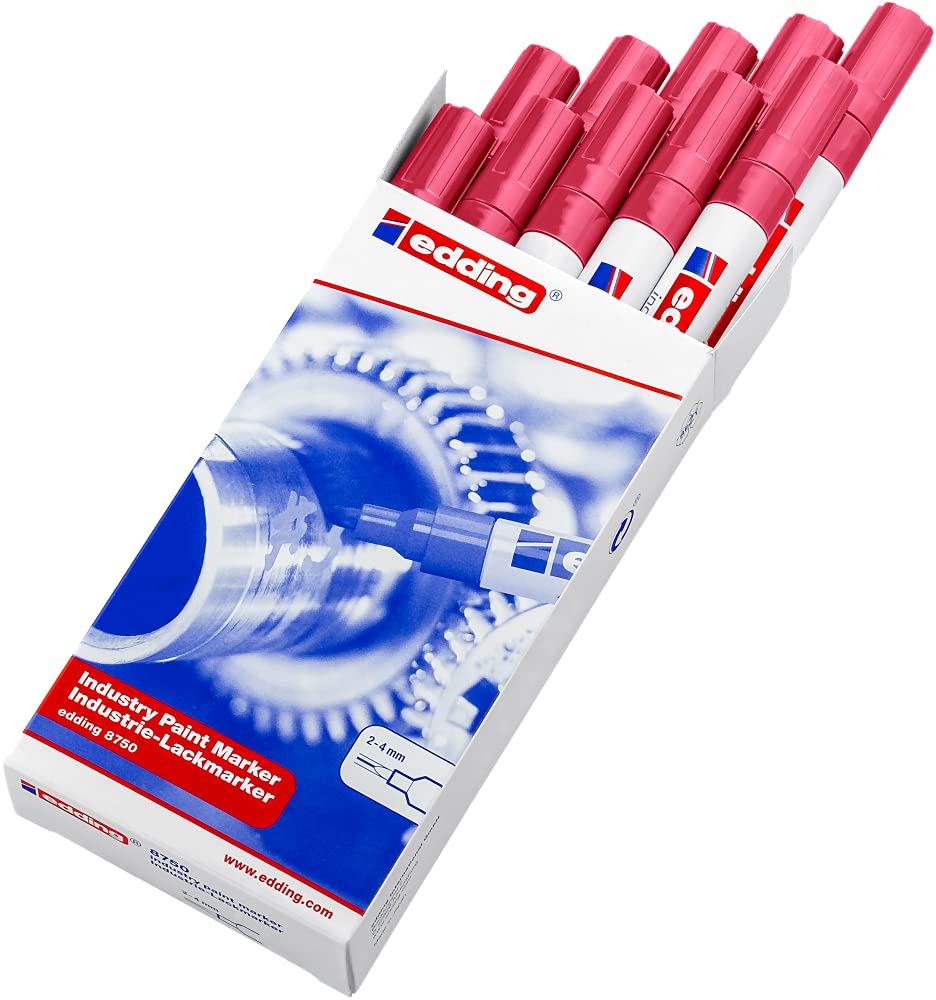 Edding 8750-10 Marcadores de Tinta Opaca Industrial - Punta Redonda 2-4 mm - Rojo
