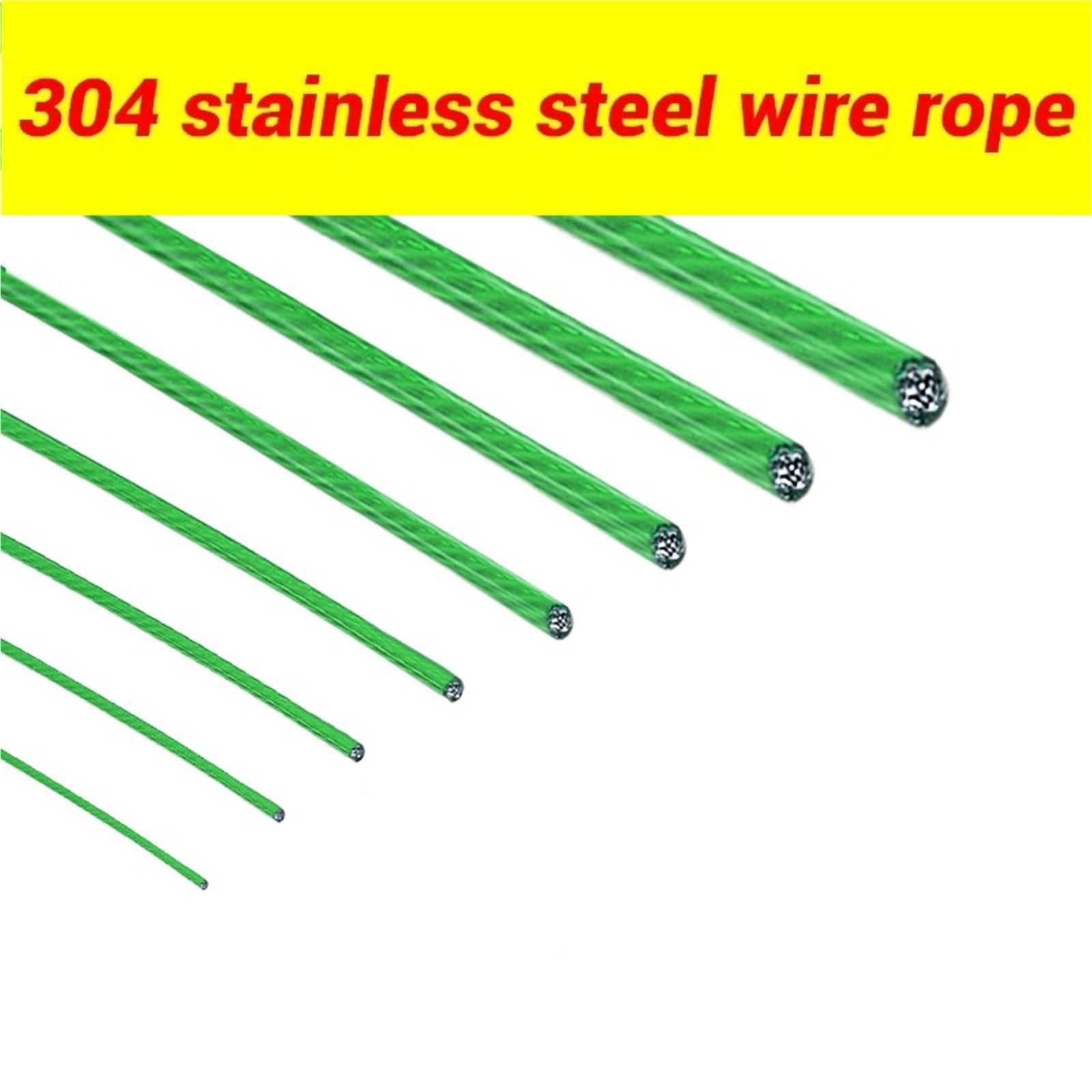 Alambre De Acero Plastificado Cable metálico de acero inoxidable 304 recubierto PVC verde, 2,0 mm diámetro tras el recubrimiento, cable flexible