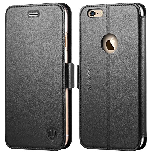 iPhone 6S Plus Case, iPhone 6 Plus Case, SHIELDON Genuine Leather iPhone 6S Plus Wallet Flip Case [Card Slots] [Magnetic Closure] Built-in Kickstand Folio Book Cover Case iPhone 6 Plus, Black