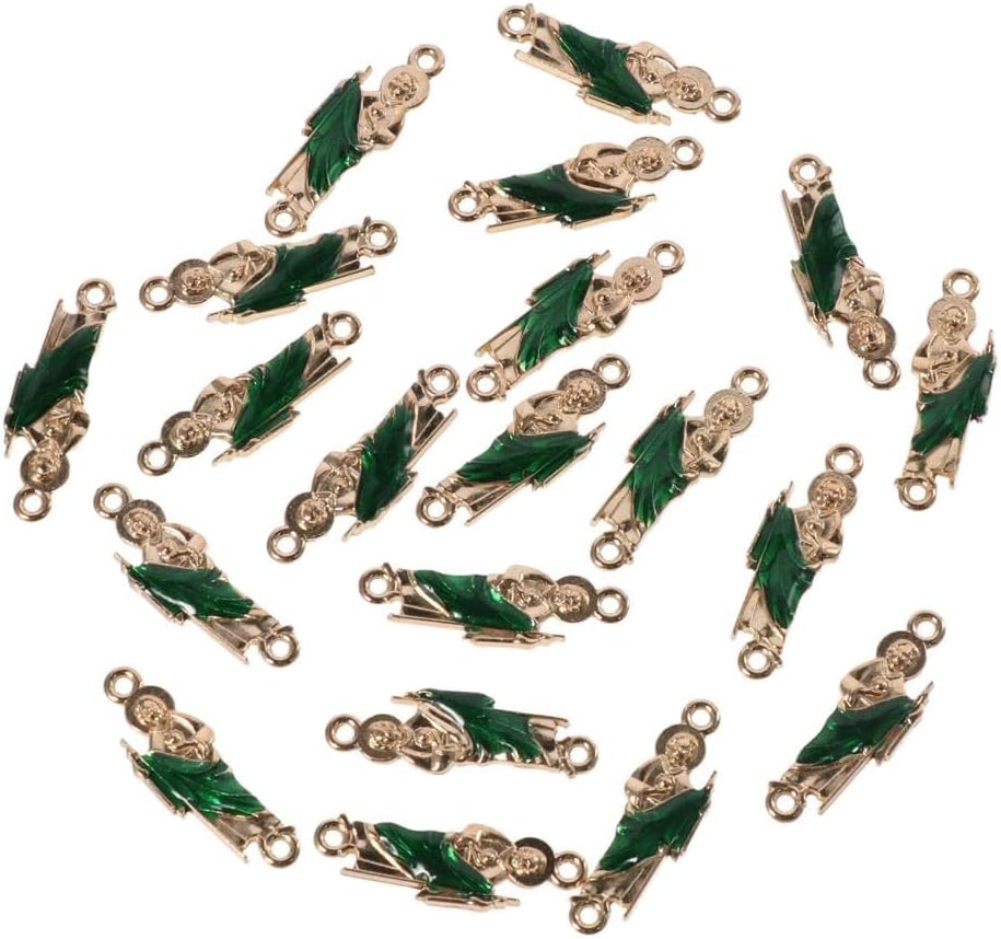 20Pcs Vintage Virgin Mary Pendant Jewelry Link Charm 1.4inch Green Double-sided Link Decoration Enamel Alloy Judas Necklace Charms for DIY Jewelry Necklace Bracelets Accessories - Image 3