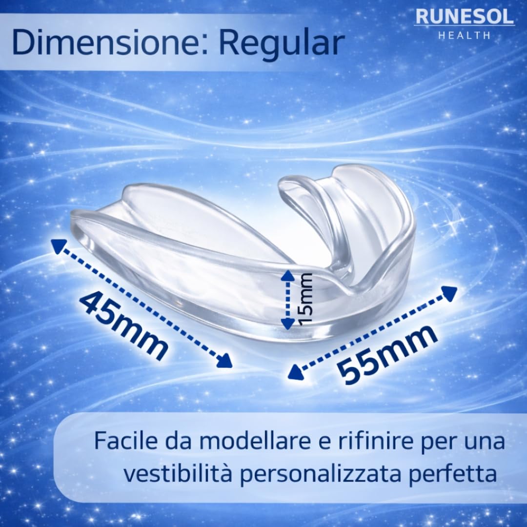 Runesol Bite Bruxismo Notturno Automodellante, 4 x Regolare, Byte Dentale Notturno, Byte Notte Automodellanti, Bite per il Bruxismo, Bait Protezione Denti Notturno, Mouth Guard Teeth Grinding, Baiter