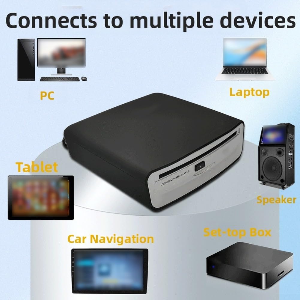 Lettore CD esterno per auto USB Portatile Music Drive Sistema Anti-Vibrazione Telecomando AUX per FM Compatibilità 15x15.5x4cm