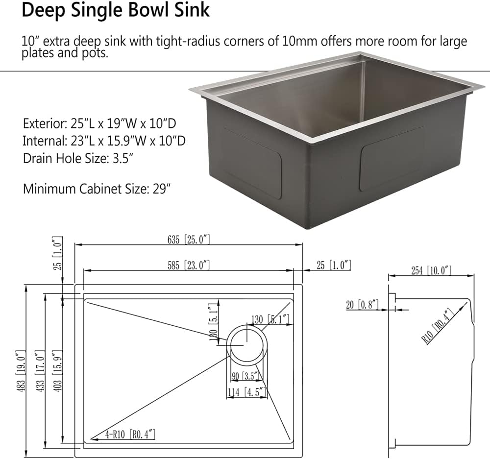 25 inch Undermount Kitchen Sink Workstation - Jshozzy 25x19 Stainless Steel Kitchen Sink Undermount 16 Gauge Single Bowl Workstation Sink with Cutting Board