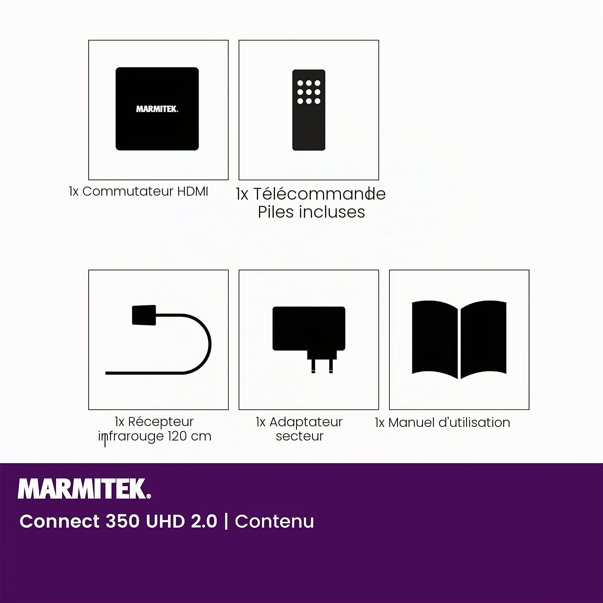 Marmitek Connect 350 UHD 2.0 - Switch HDMI 4K60 5 entrées 1 Sortie HDR