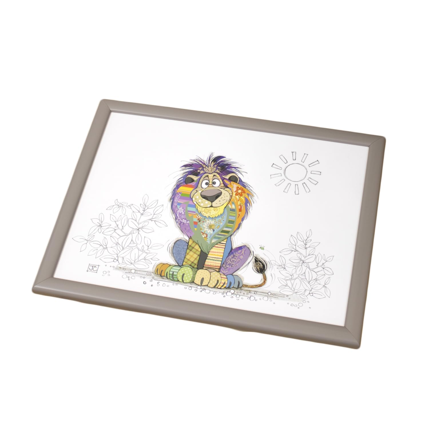 Darthome White, Grey Bug Art Louis Lion Lap Tray Cushioned Safari Animal Serving Padded Dinner Bag