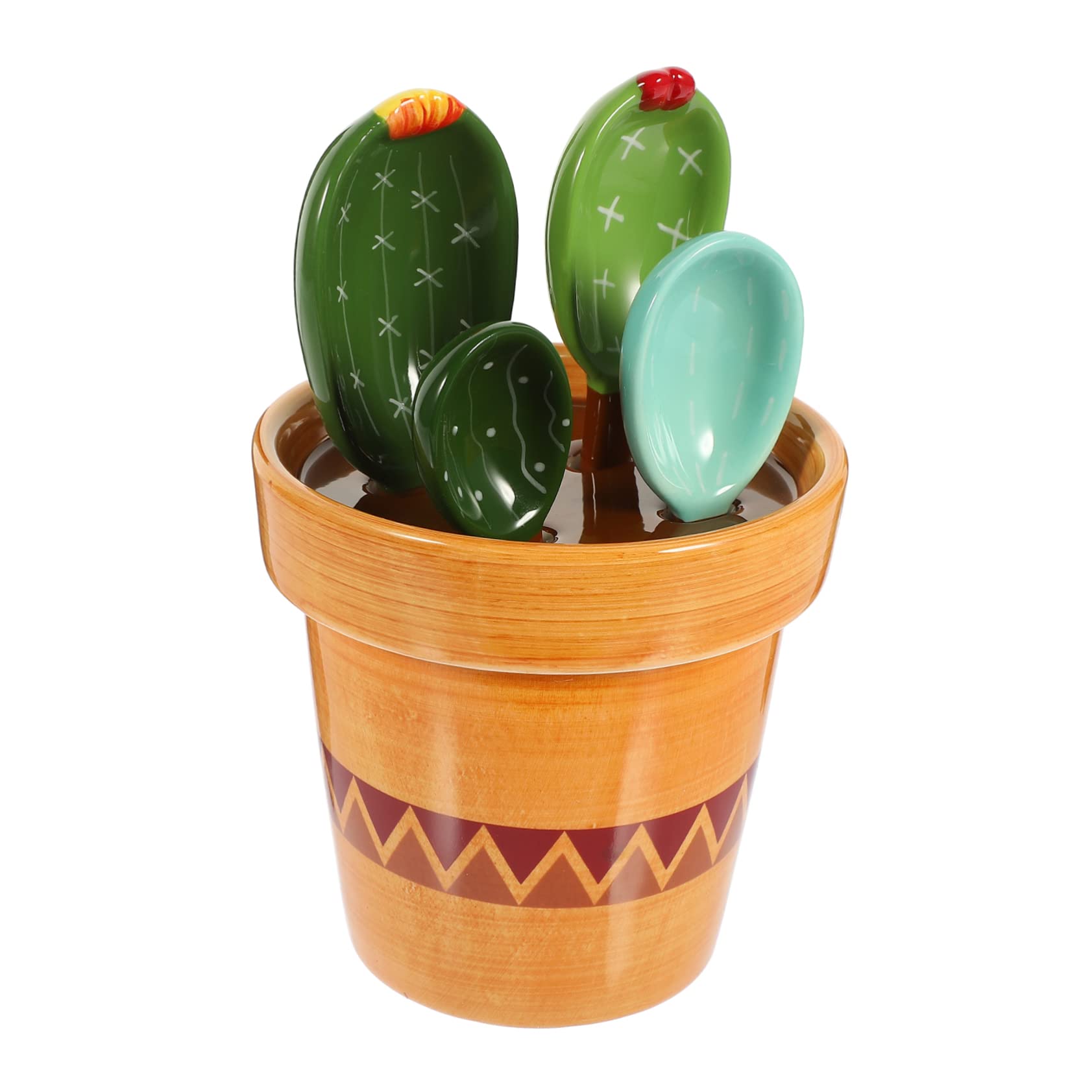 Juego de 5 Cucharas Medidoras de Cactus en Cerámica Soporte