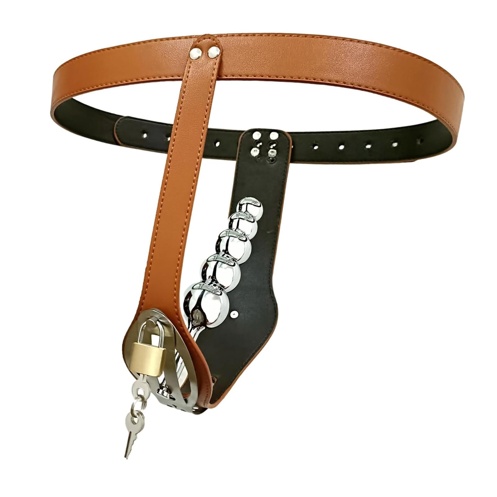 Female Chastity Belt, Lockable Invisible Chastity Belt with 5 Metal Ball Anal Plug and Lock, Strap On Bondage Chastity Pants Butt Plug, SM Adult Restrict Chastity Lock Trainer Sex Toy (): Brown