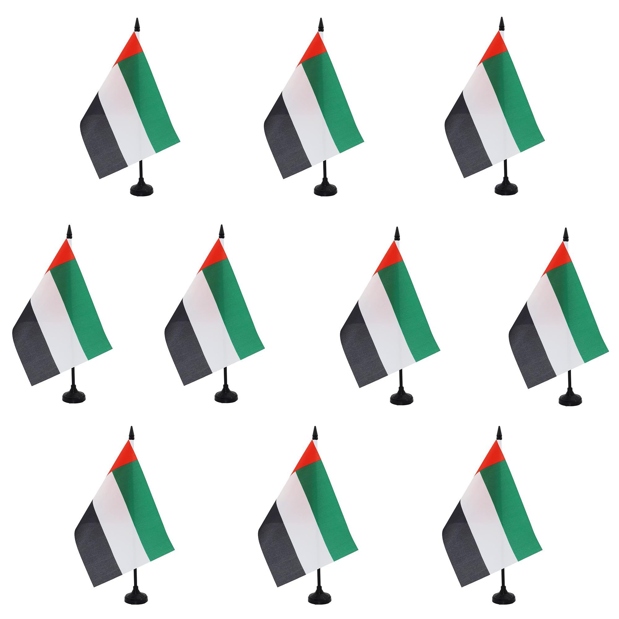 AZ FLAG - Set of 10 United Arab Emirates Table Flag 5'' x 8'' - 10 Small Emirati Office Flags 100% Polyester 21 x 14 cm - Mini Desk Flag with 10'' Pole and Black Plastic Base