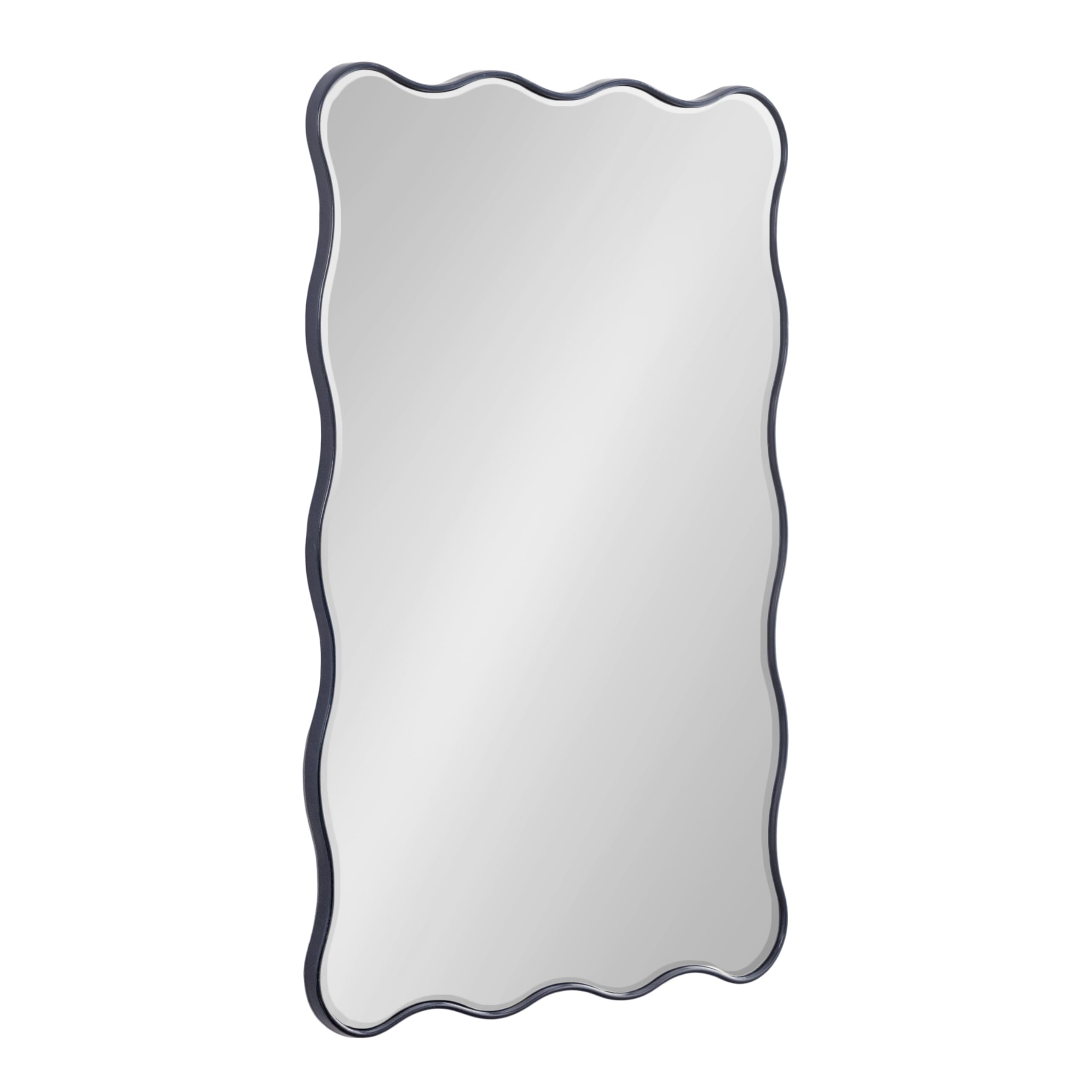 Kate and Laurel Viona Modern Scalloped Rectangle Mirror; 24 x 36; Navy Blue; Decorative Bathroom Mirror for Over Sink with Unique Rippled Edge for Wavy Wall Decor Accent