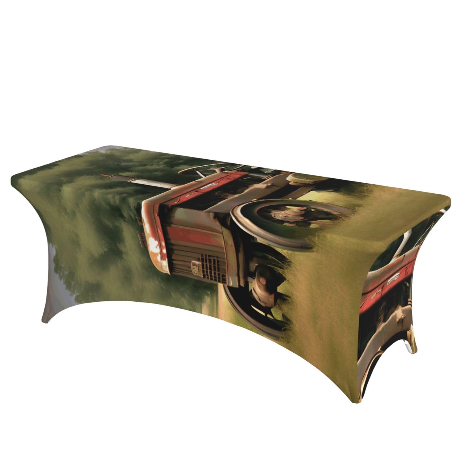 NImongt Old Tractor Photoes Farm Print Elastic Rectangular Tablecloth Holidays Family Banquet Wedding Party Table Cover