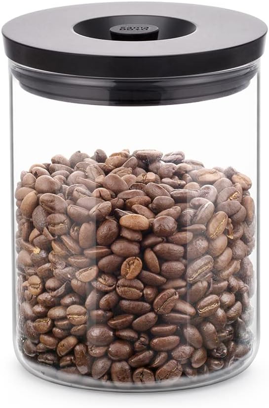 SAKI Glass Coffee Canister 27 Oz (800 mL) Glass Coffee Container for Ground, Whole Beans - Food Grade Lid with Airtight Rubber Seal - Storage Jar with CO2 Exhaust Button for Home, Pantry, Office