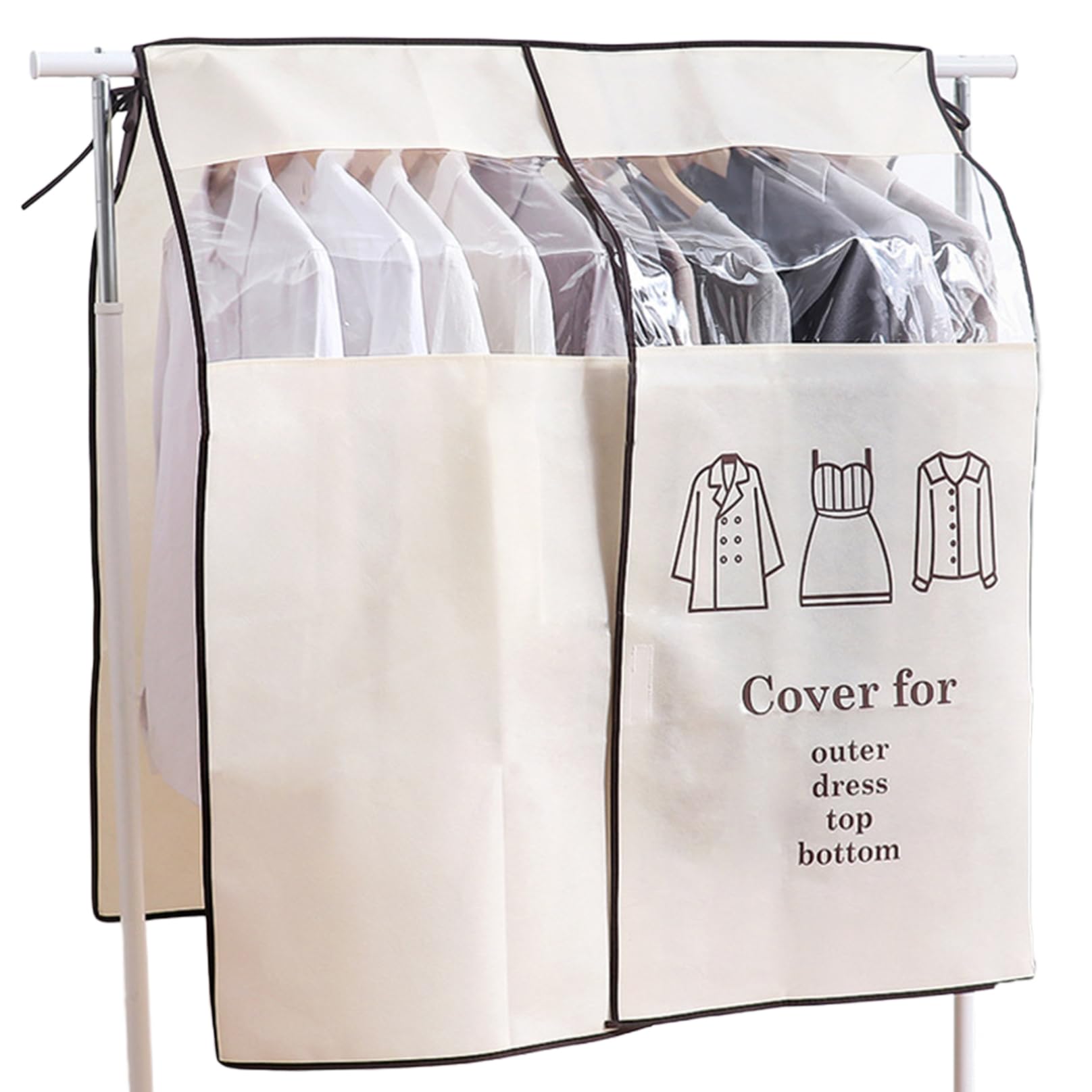 Clothes Rail Cover Dustproof Garment Rack Cover Non-Woven Fabric Clothing Rack Cover Hanging Pocket Clothes Dust Cover for Shirts Suit Coat Home Bedroom Accessory, Only Cover