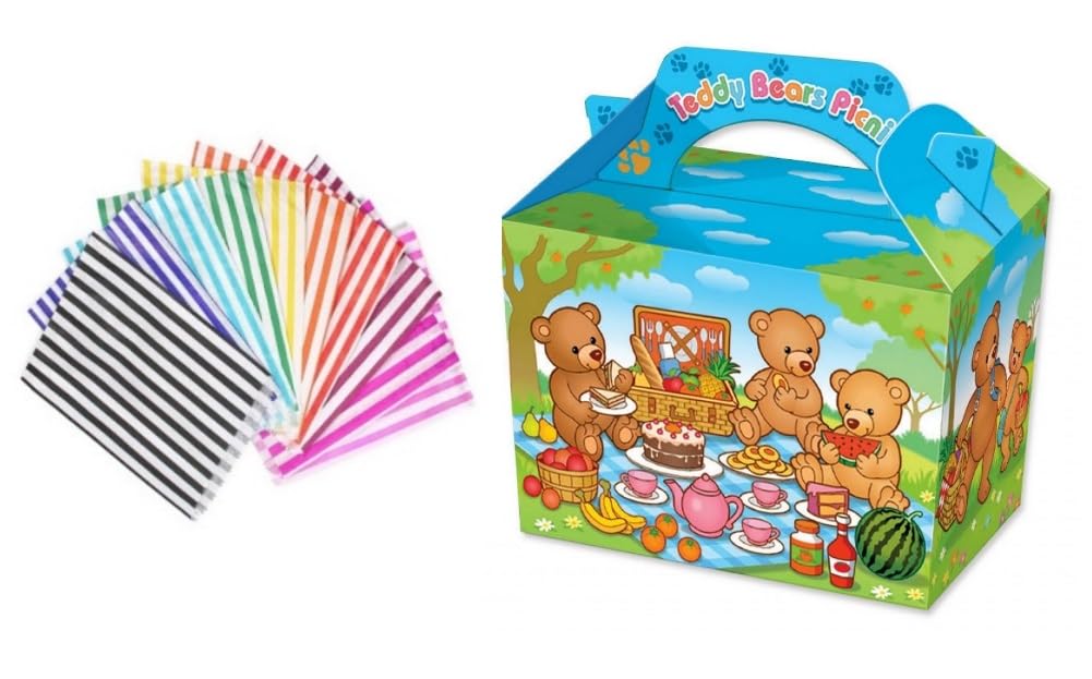 Teddy Bears Garden Picnic Party Boxes -Themed Character Loot Treat Box - plus FREE Party Bags (15)