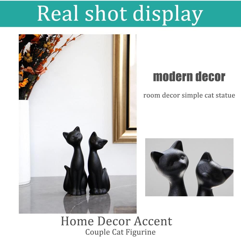 QIANLING 2Pcs Black Cat Statue, Home Decor Mini Cat Figurines, Room Decor Matt Ceramic Small Cat Figurine, Give Cat Figurines for Cat Lovers,Ideal for Interior Decoration Or Couples, Wedding Gifts