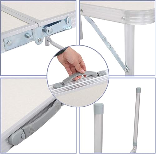 Miniatura 4 de Imseigo Mesa plegable de campamento de 3 pies con asa de transporte, altura ajustable, mesa de picnic portátil de aluminio para exteriores,