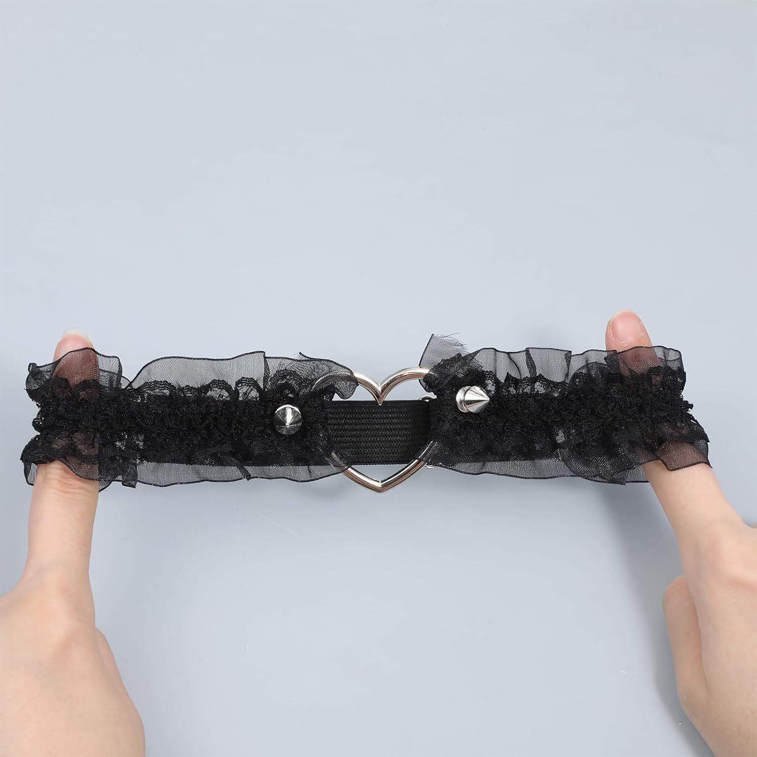 2 PCS Black Thigh Garter for Women, Adjustable Heart Lace Garter Elastic Heart Leg Garters Belt for Thigh Wedding Punk Gothic Accessories - Image 5