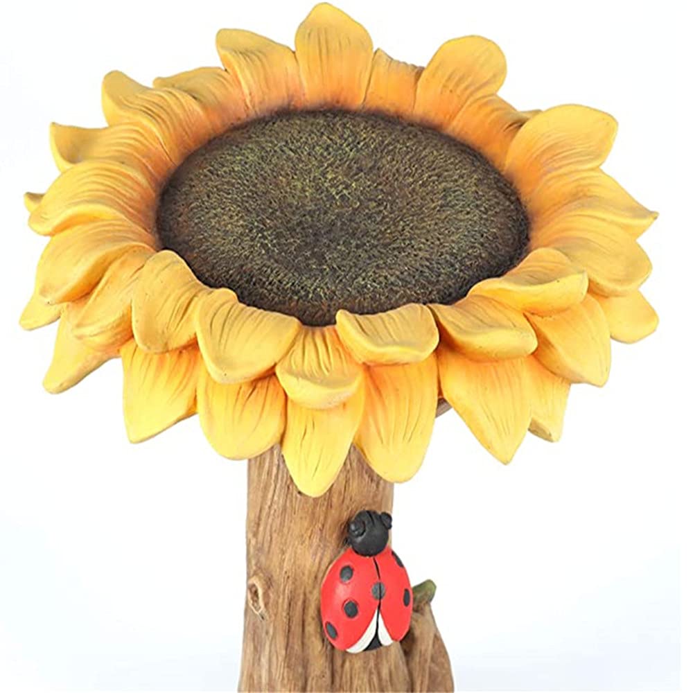 Vogelbad Polyresin Hund/Sonnenblume/Waschbär/Katze Garten Ornament, Vogelbecken Dekorativ, Trinkschale für Rasen Hofdekoration (Sonnenblume)