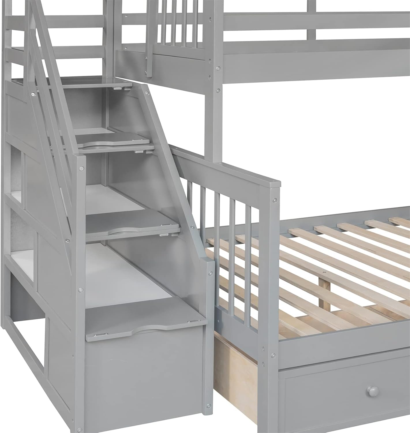Close-up of the integrated stairs with storage compartments